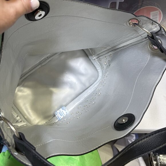 Carlos Santana Womens Purse Shoulder Bag Black Faux Leather Studded Bottom Studs - Picture 7 of 8